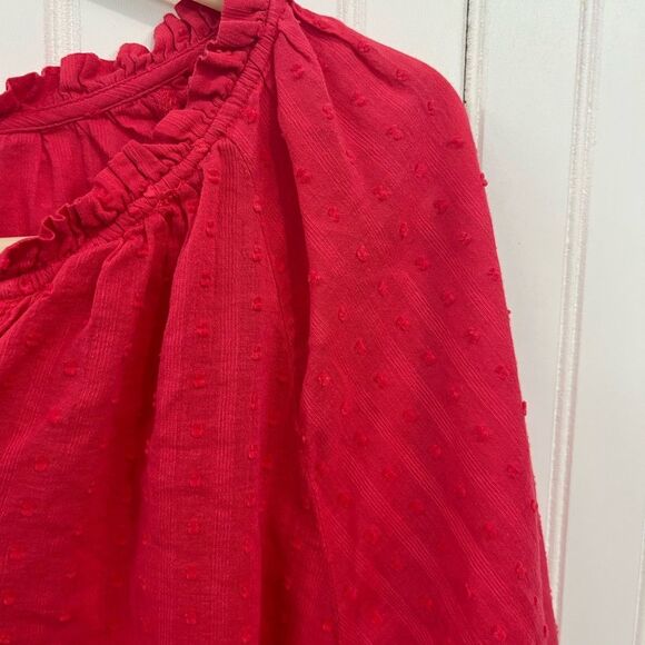 J. Crew novelty artist Swiss dot Vibrant Red split neck Top - Picture 5 of 8